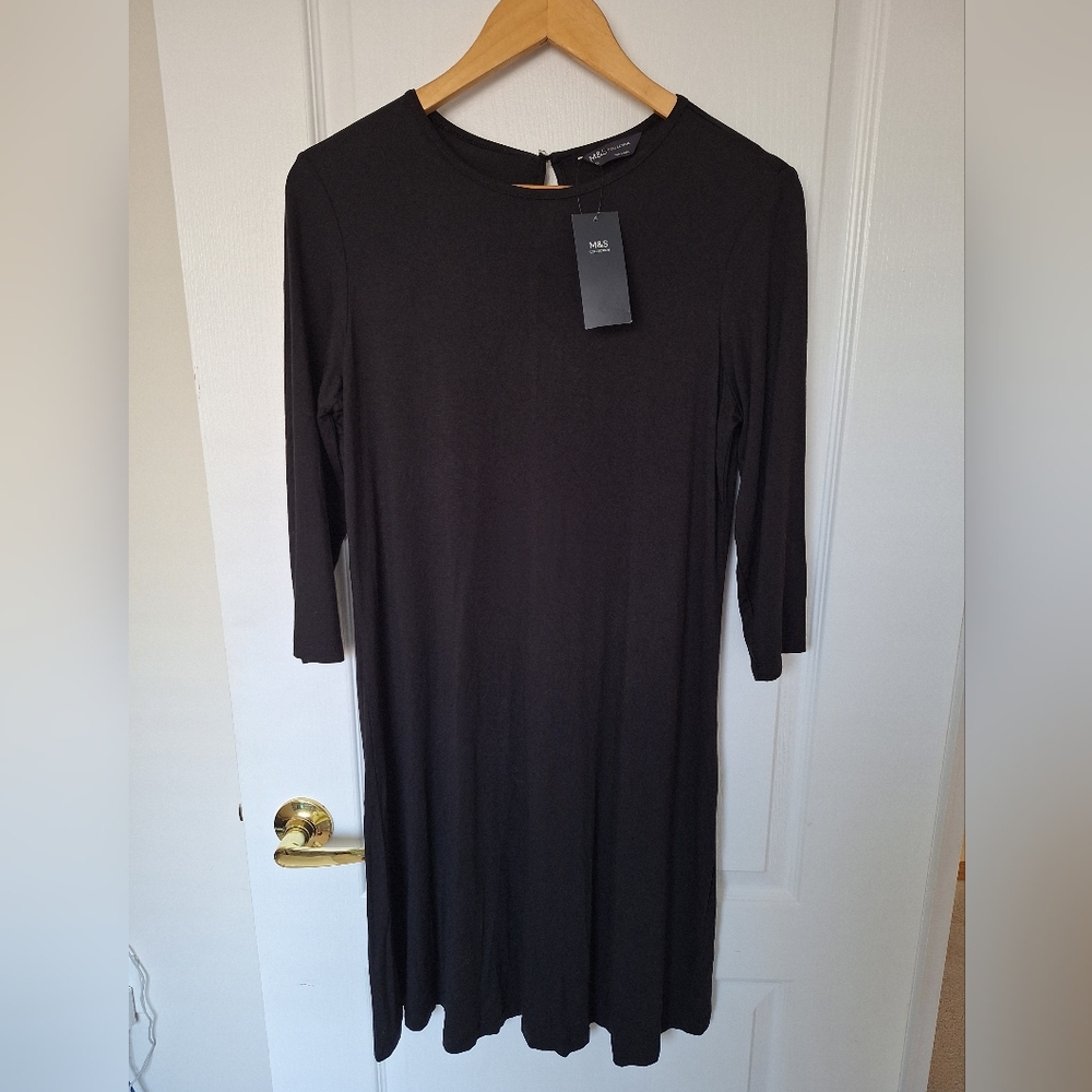 2/$30 NWT M & S Marks And Spencer Black Swing Midi Dress 12